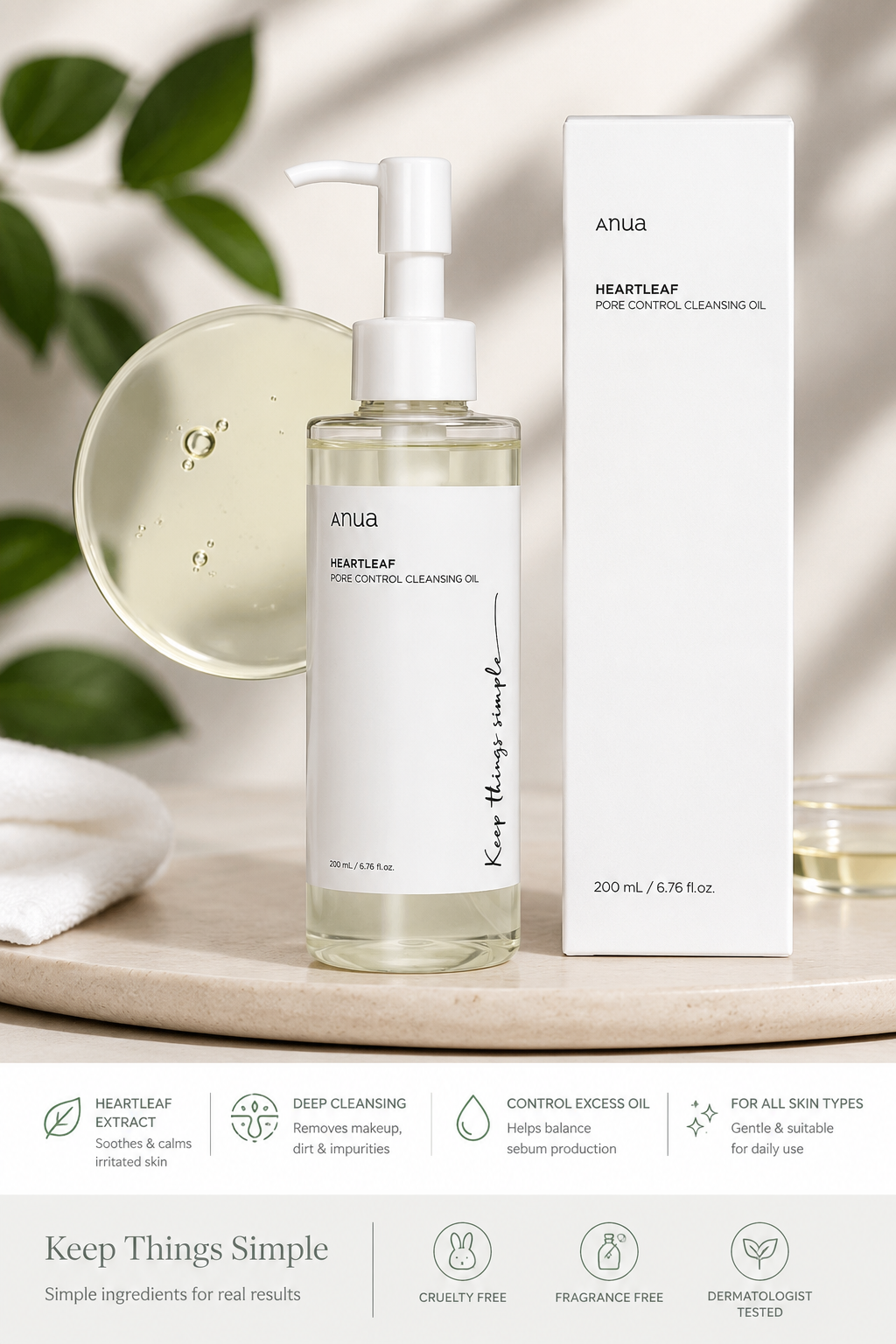Anua Heartleaf Pore Control Cleansing Oil 200ml (6.76 fl oz) | Deep Cleansing Makeup Remover for All Skin Types