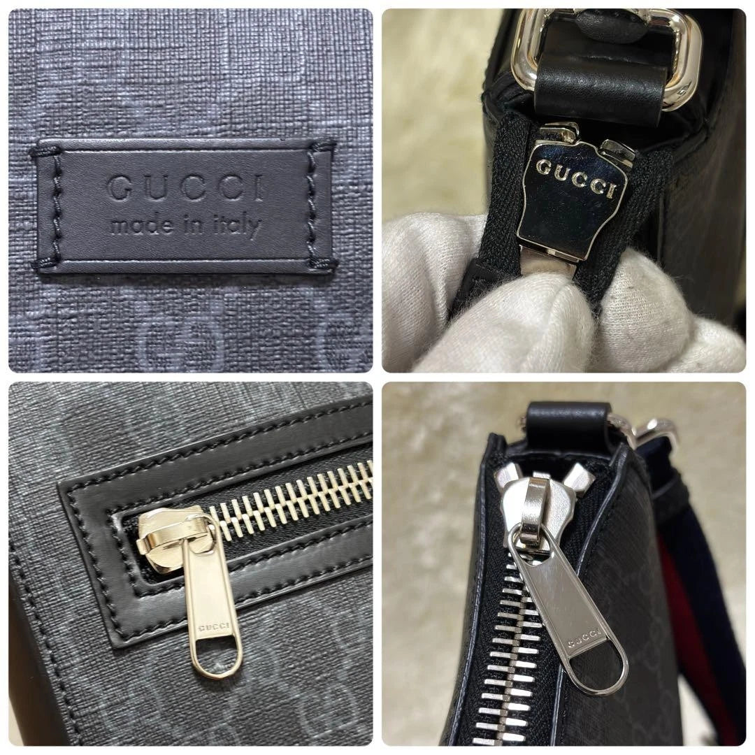 Gucci GG Supreme Sherry Line Shoulder Bag Black | Authentic Men's Bag